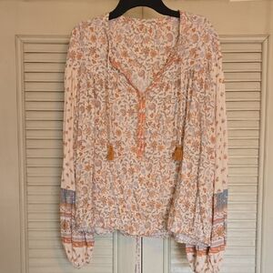 Spell Orange and White Tie Front Blouse